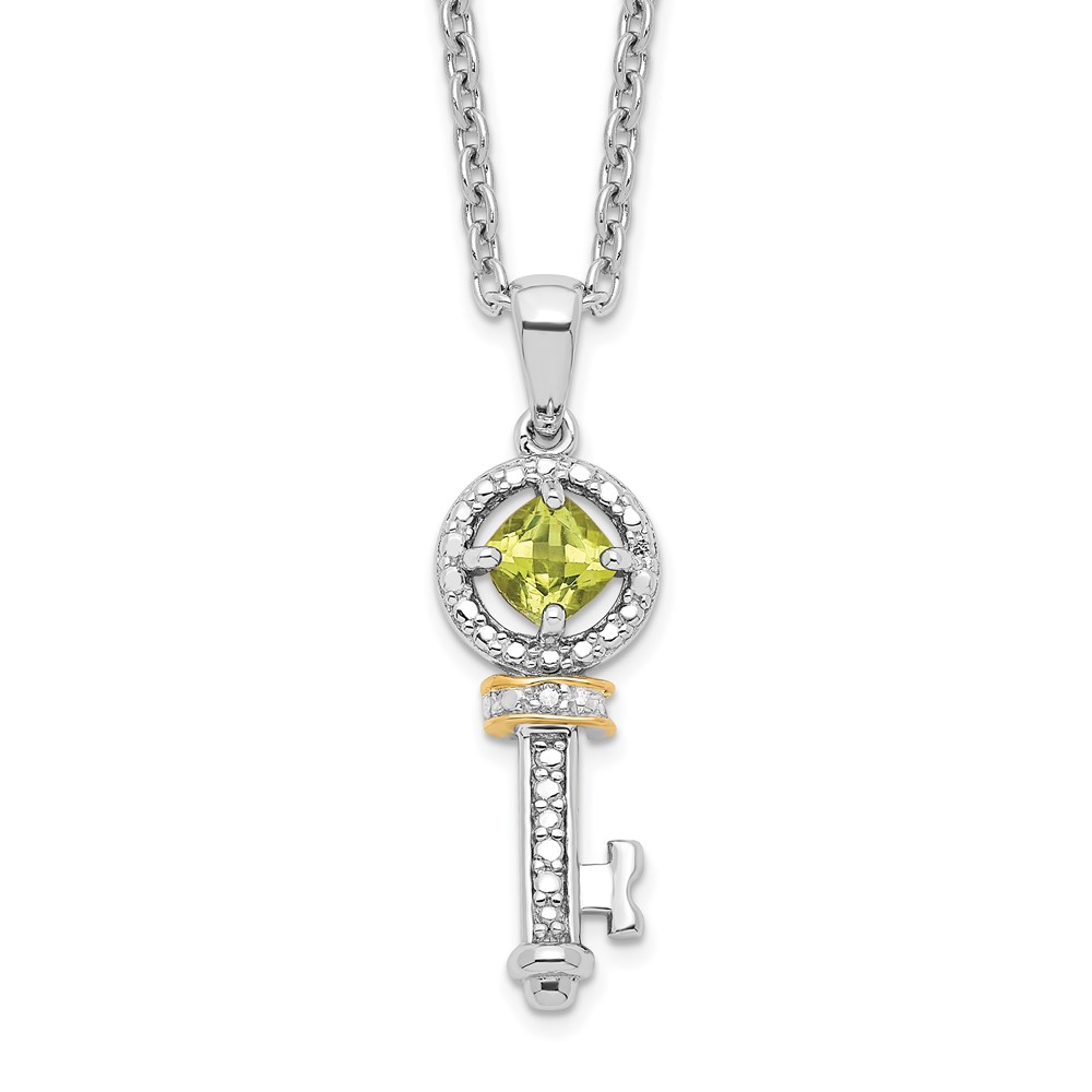 Sterling Silver W 14k Accent Peridot August Birthstone Diamond Key Necklace 132$